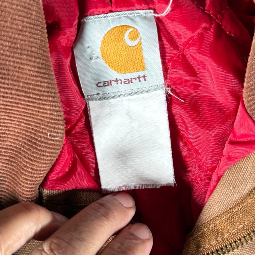 Vintage Carhartt Y04 Detroit Jacket Youth 8 Brown Duck Red Quilt Lined Distress - Picture 3 of 10